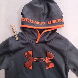 Under Armour Long Sleeve Casual Hooded Sweatshirt Youth Boys Size 4 Gray Orange